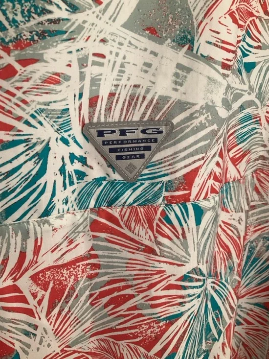 Columbia Super Tamiami PFG Coral & Teal Tropical Short-Sleeve Button-Down Shirt - Picture 6 of 12